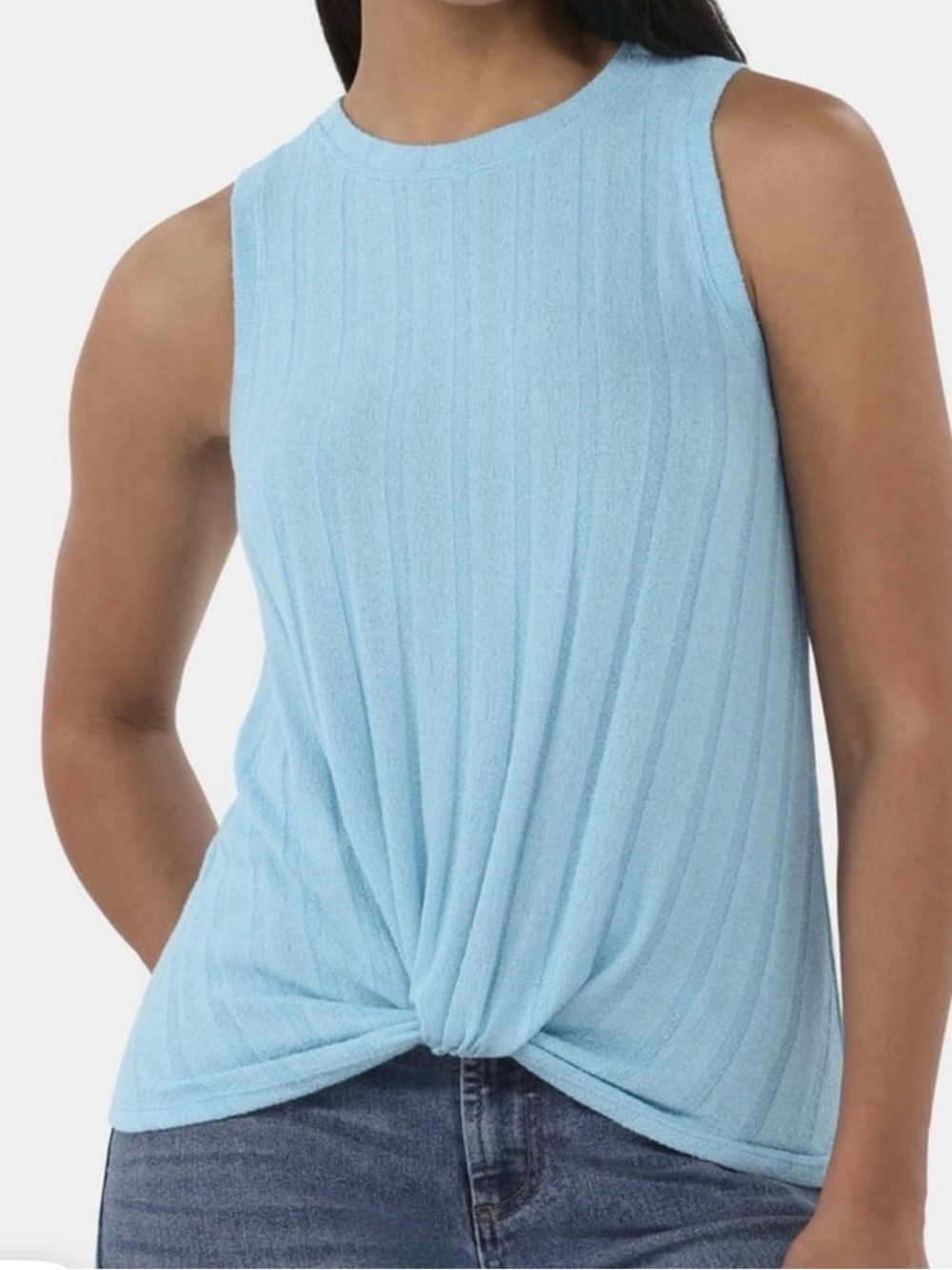 Time and Tru Light Blue Ribbed Twist-Front Tank